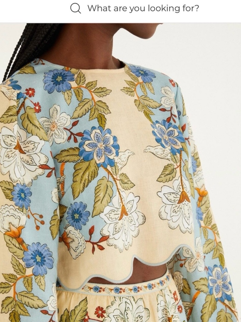FARM Rio garden scarf blue long sleeve blouse